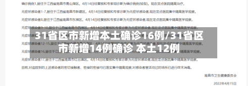 31省区市新增本土确诊16例/31省区市新增14例确诊 本土12例